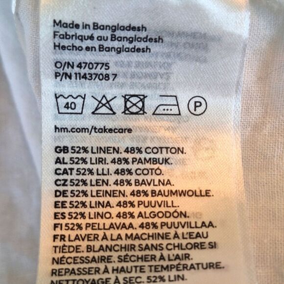H&M Linen Cotton Shirt Crisp White Blouse Top Pullover Popover Loose size S - Picture 6 of 9